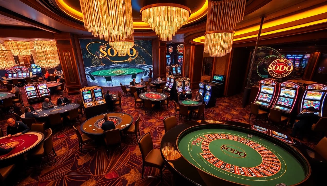 Gambling excitement at SODO casino featuring players at a vibrant blackjack table.