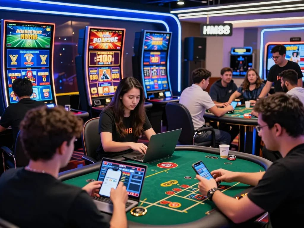 Engaged players enjoying a vibrant HM88 online gambling experience, showcasing diverse gaming options.