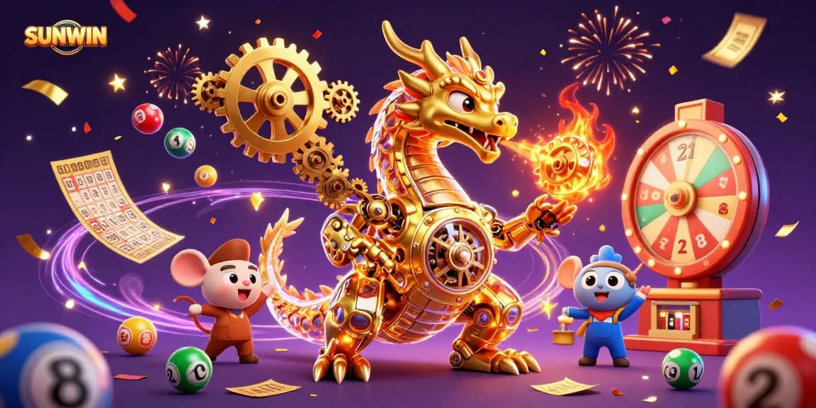 SUNWIN offers an exciting online gaming experience with vibrant lottery elements and a dynamic golden dragon theme.