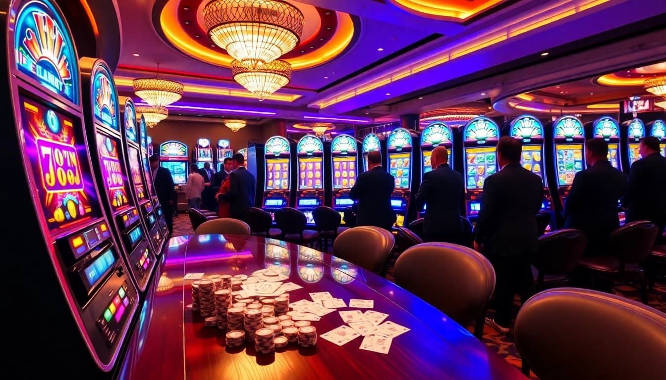 Terlibat dengan mesin slot88 yang mendebarkan dalam pemandangan kasino yang ramai dengan pemain dan kegembiraan.