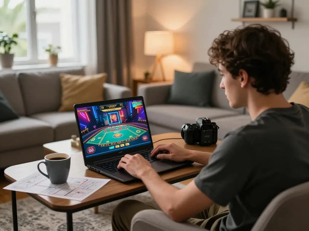 Engaging online gaming scene with a player using 88aa link to access live casino games at home.