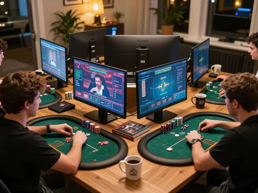 Players engaging in high-stakes online poker session at ku88, showcasing strategy and excitement