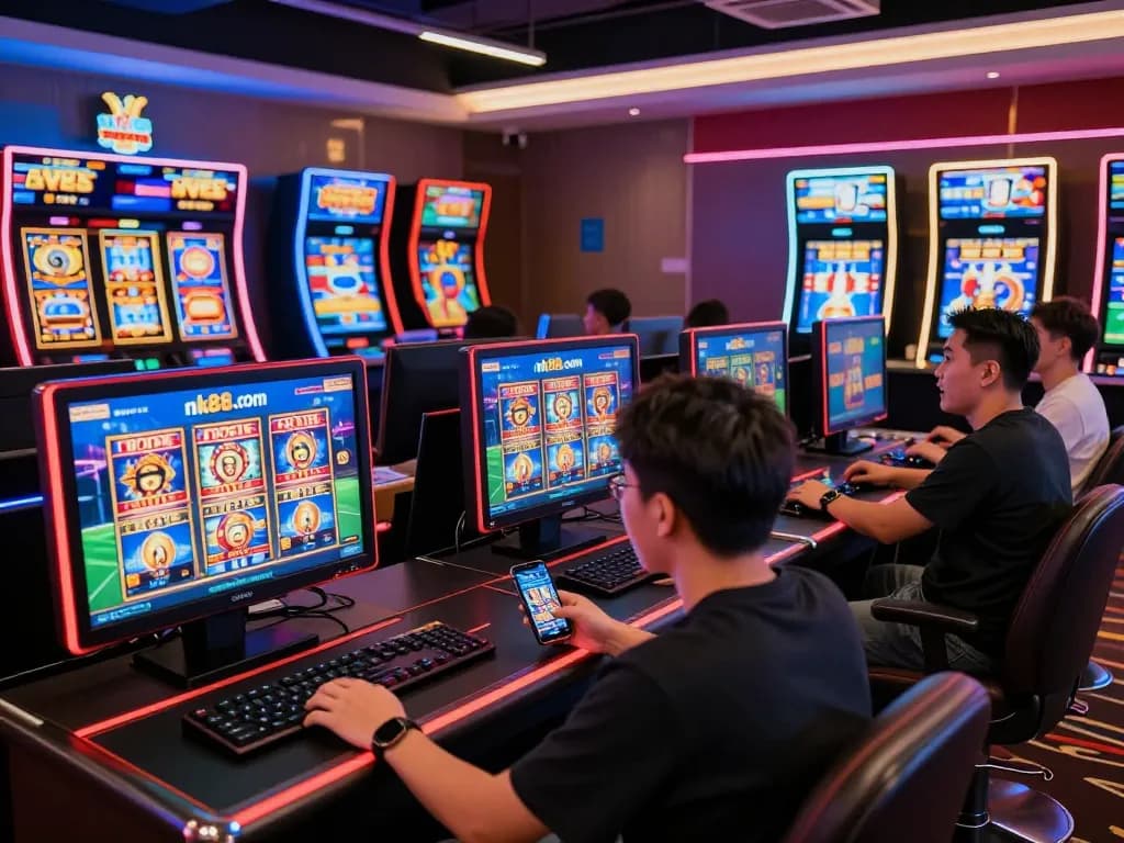 Players experiencing exhilarating online gaming at nk88.com in a modern casino setup.