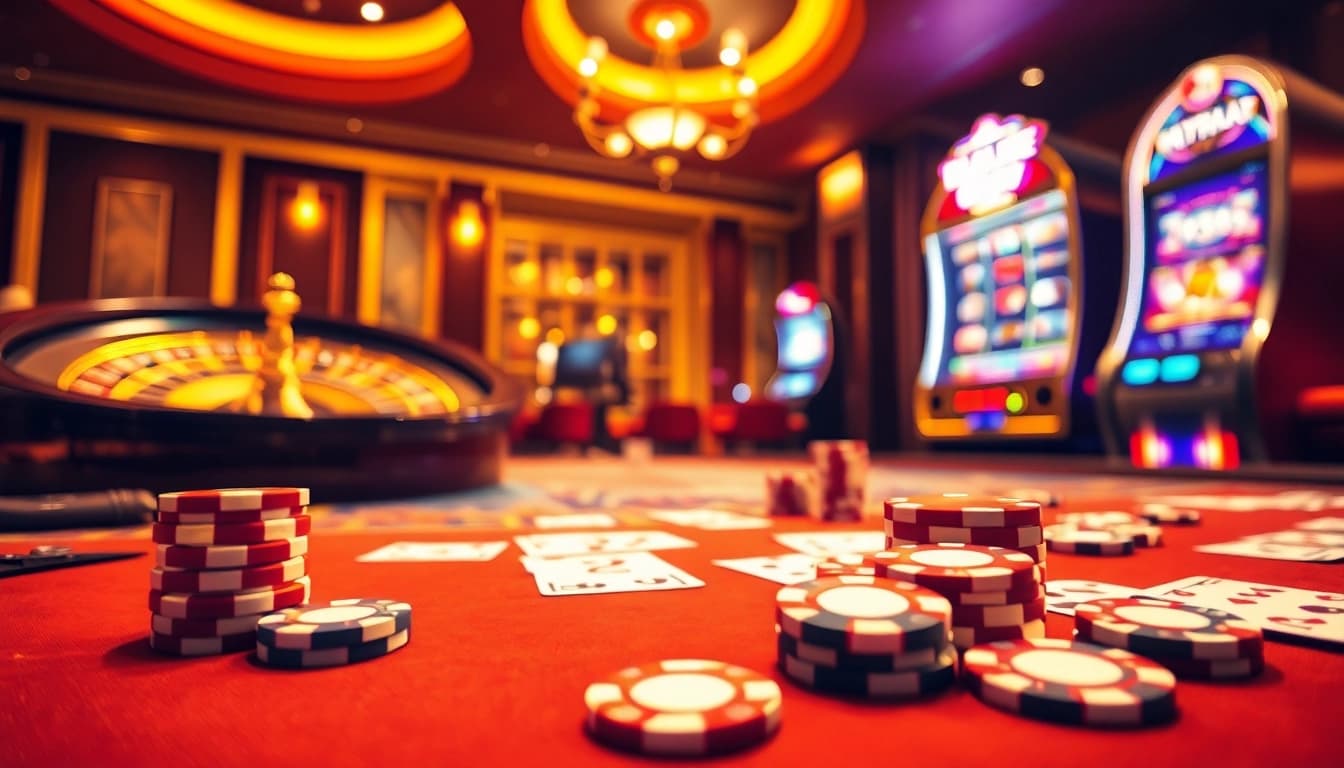 Excited gamblers enjoying dynamic gameplay at nhà cái rr88 in a luxurious casino setting.
