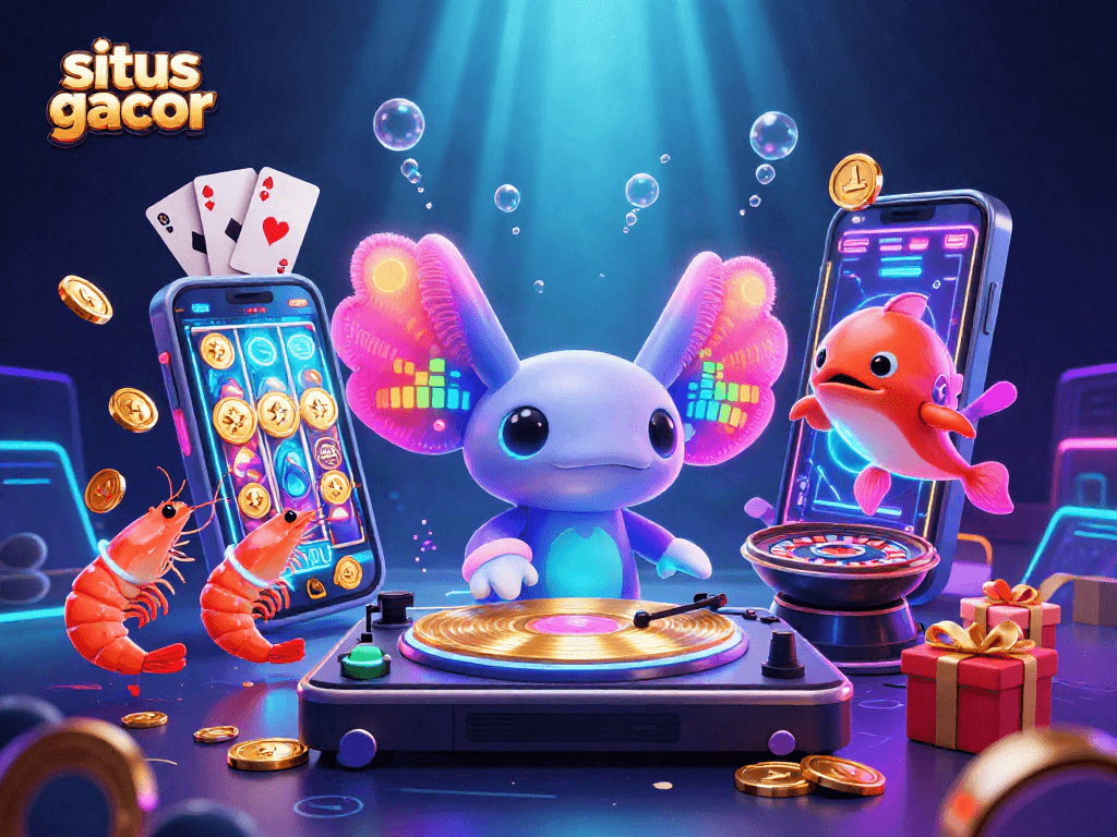 Engage with situs gacor in vibrant 3D illustration featuring lively underwater casino characters.