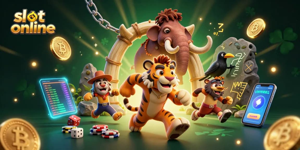 Spin to win with slot online at a vibrant prehistoric casino with animated characters.