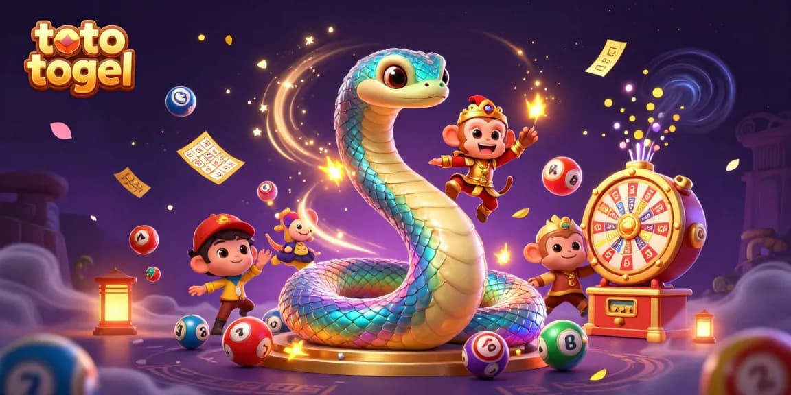 Engage with toto togel excitement featuring a colorful lottery scene filled with vibrant balls and magic.