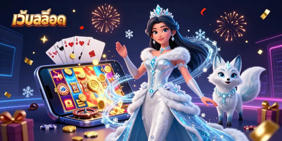 Spin and win with เว็บสล็อต in this vibrant casino-themed digital illustration.