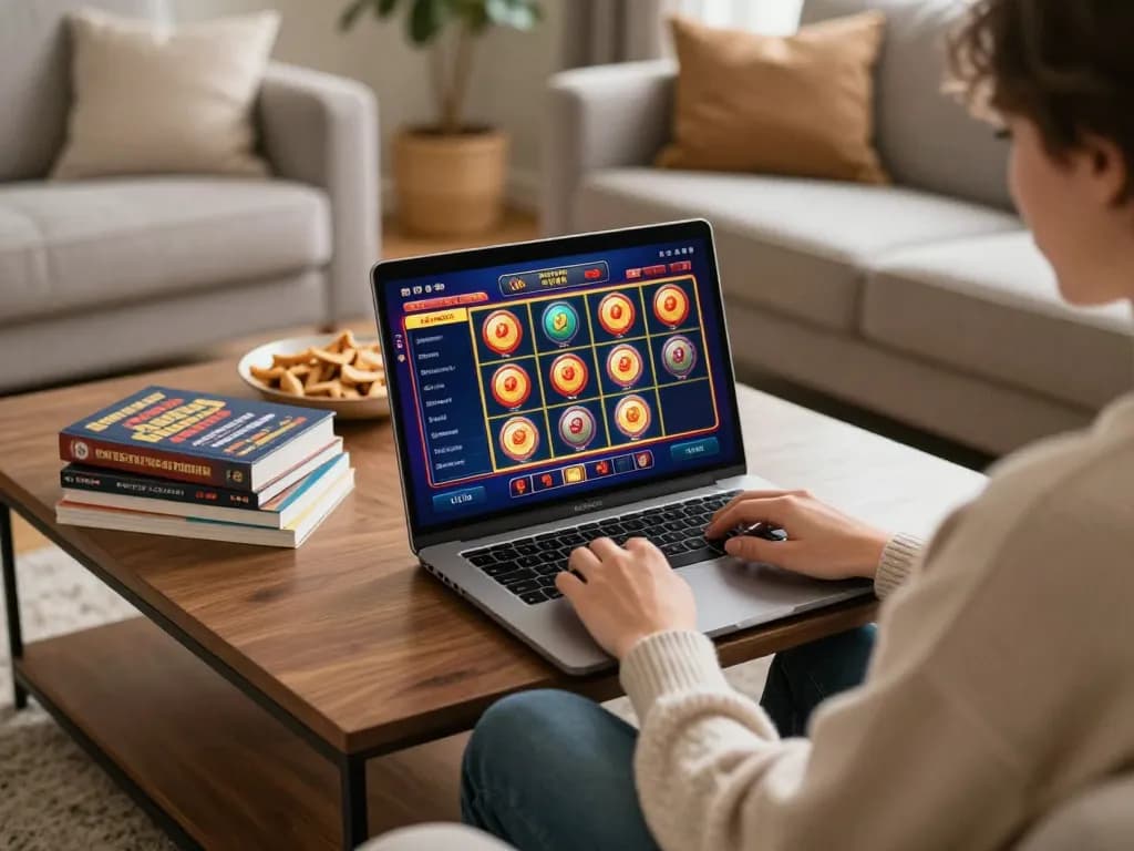 Engaged player exploring the best casinoer uden rofus options at home using a laptop for online gaming.