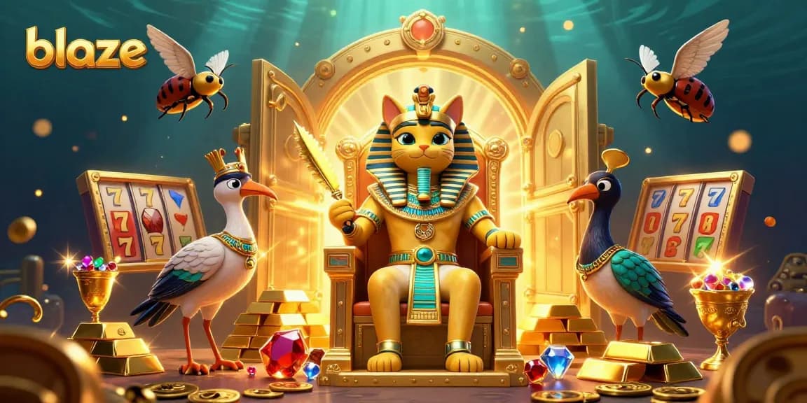Experience the thrill of blaze with a vibrant casino scene featuring 3D pharaoh and treasures.