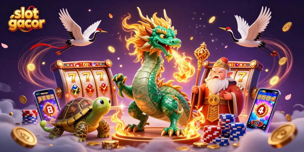 Experience the excitement of slot gacor with a jade dragon, lucky cranes, and dynamic game elements.