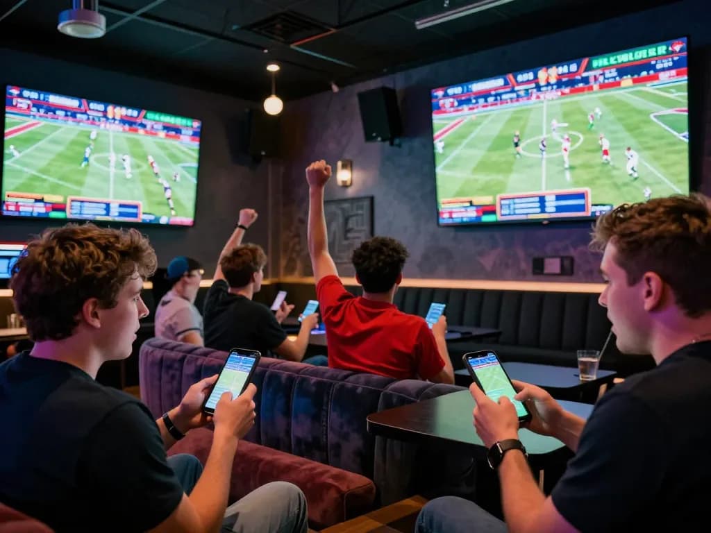 Sunwin sports fans placing bets in a lively atmosphere while enjoying live broadcasts
