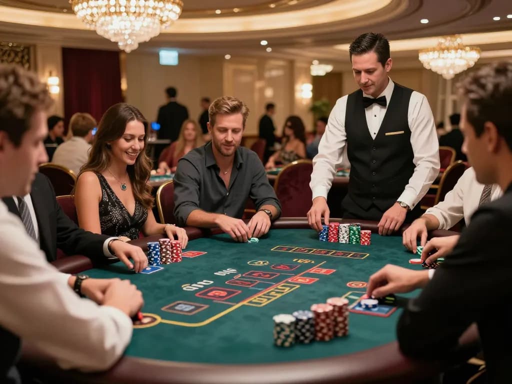 Players enjoying an exciting blackjack game at may88 casino, showcasing strategic bets and vibrant atmosphere.