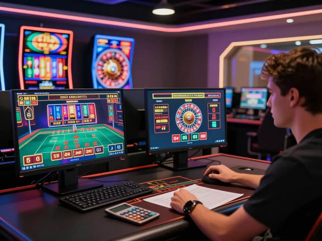 KJC online gaming setup showcases a player strategizing with advanced technology for a superior gambling experience.