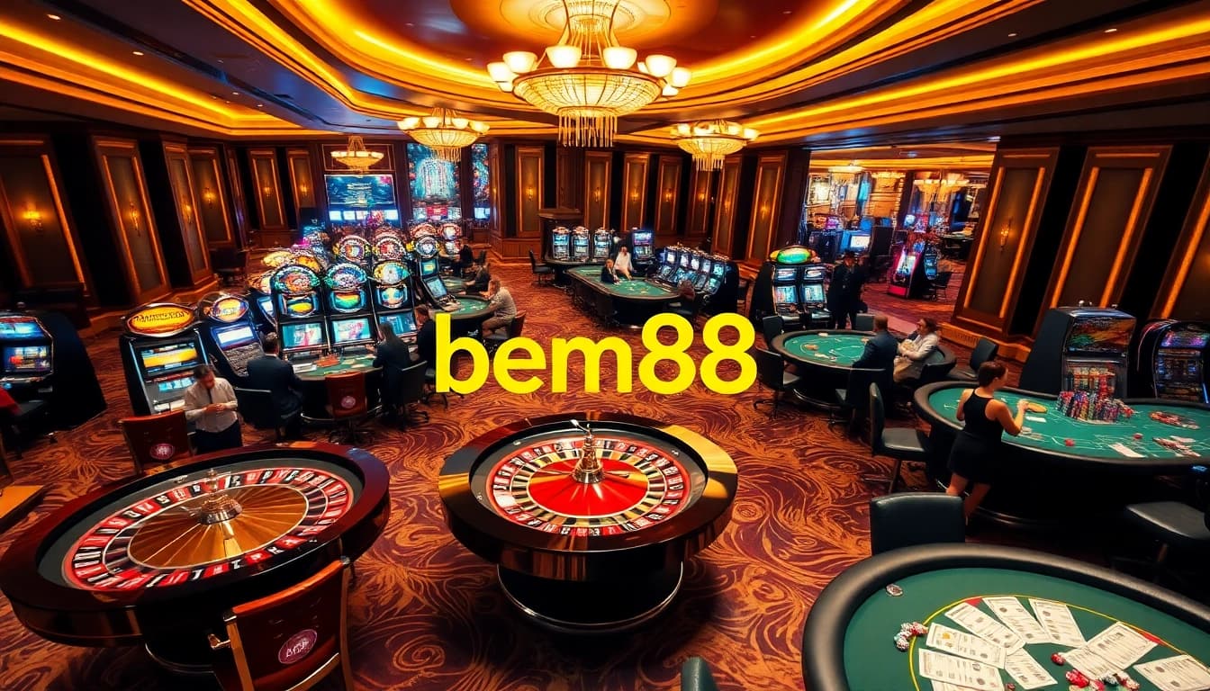 Gamblers placing bets at a bem88 casino, highlighting the thrill of roulette and poker.