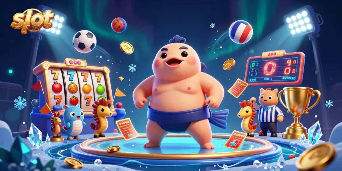 Slot paling menarik dengan karakter lucu dan elemen permainan kasino berkilau.