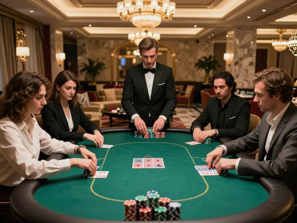 Players strategizing at a high-stakes poker table, showcasing Go 88 gaming strategies in action.