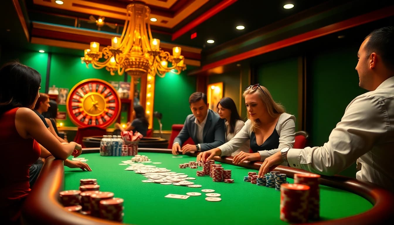 Engaging casino atmosphere showcasing a trustworthy game bài đổi thưởng uy tín with players and elegant decor.