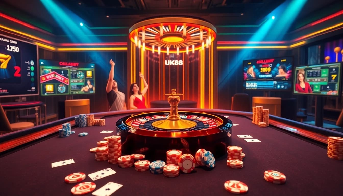 Experience thrilling gameplay at nhà cái uk88 with vibrant casino tables and winning moments.