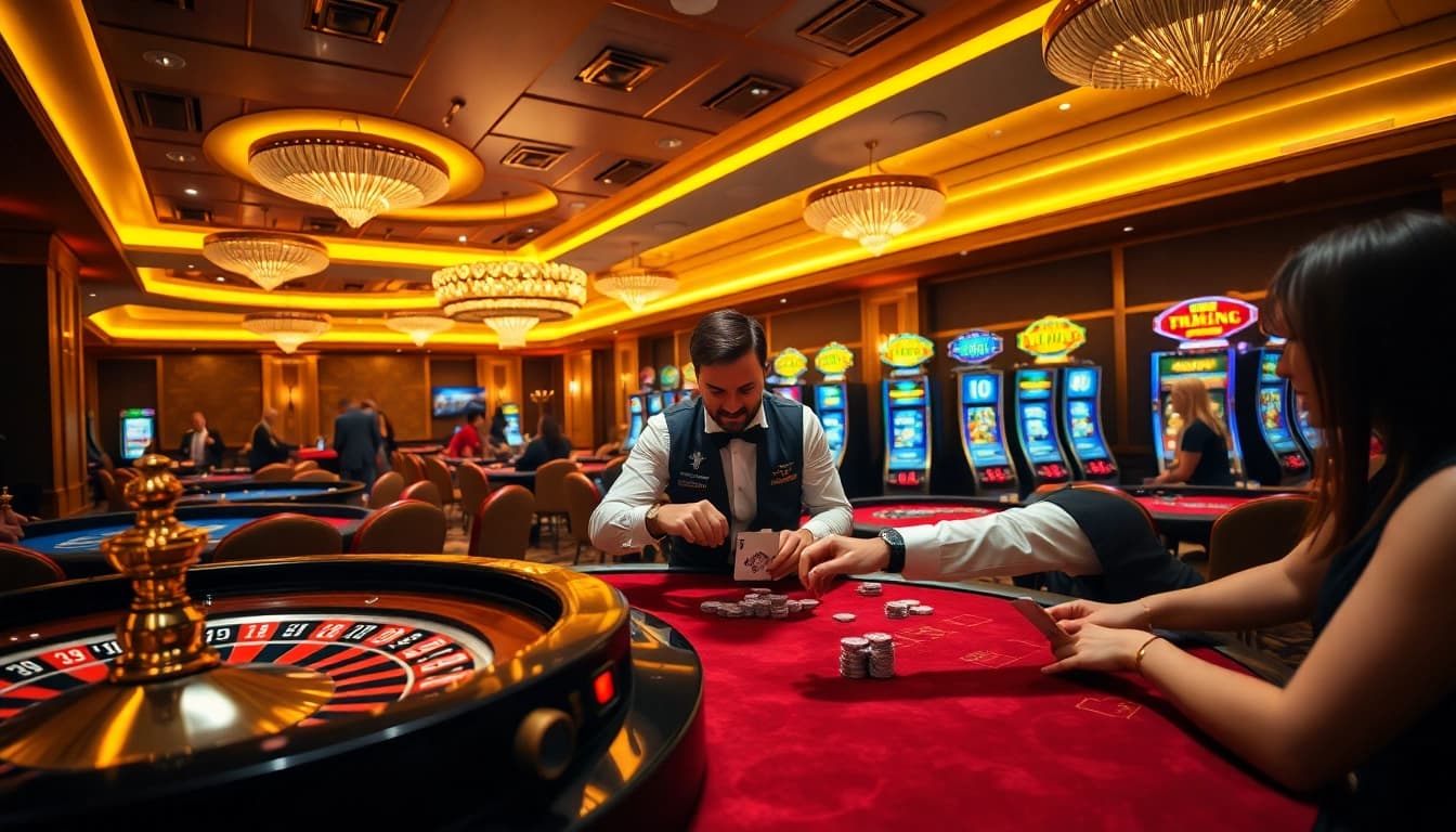 Engage in thrilling bets at KK-55.site featuring luxurious casino tables and vibrant slot machines.
