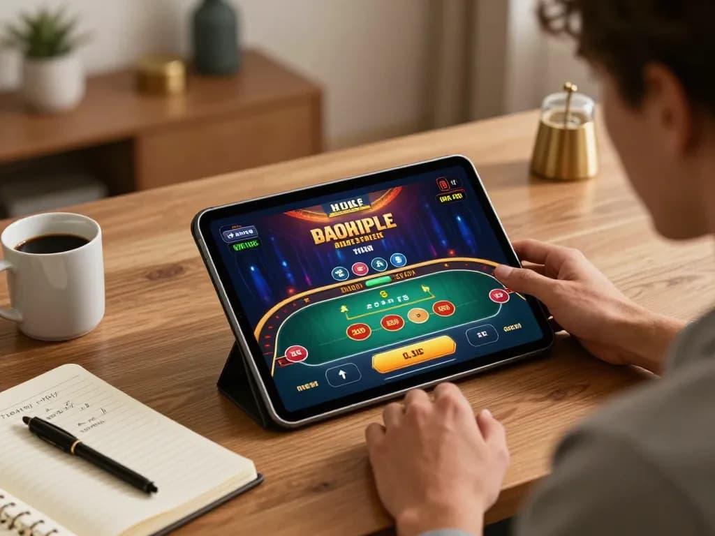 Engaging in harga toto online gameplay on a stylish tablet with vibrant interface and personal touch at home.