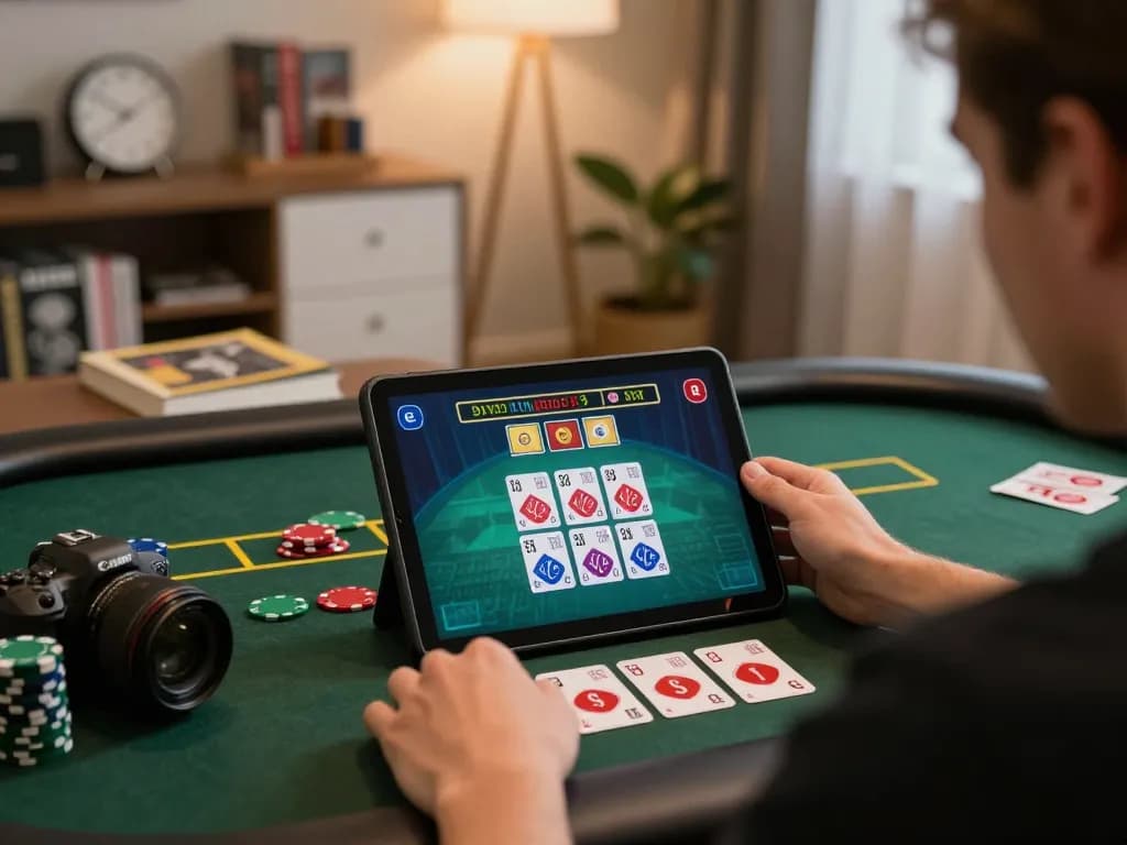 Engage in SC88 online gaming with live dealer blackjack shown on tablet amidst a responsible gaming setting.