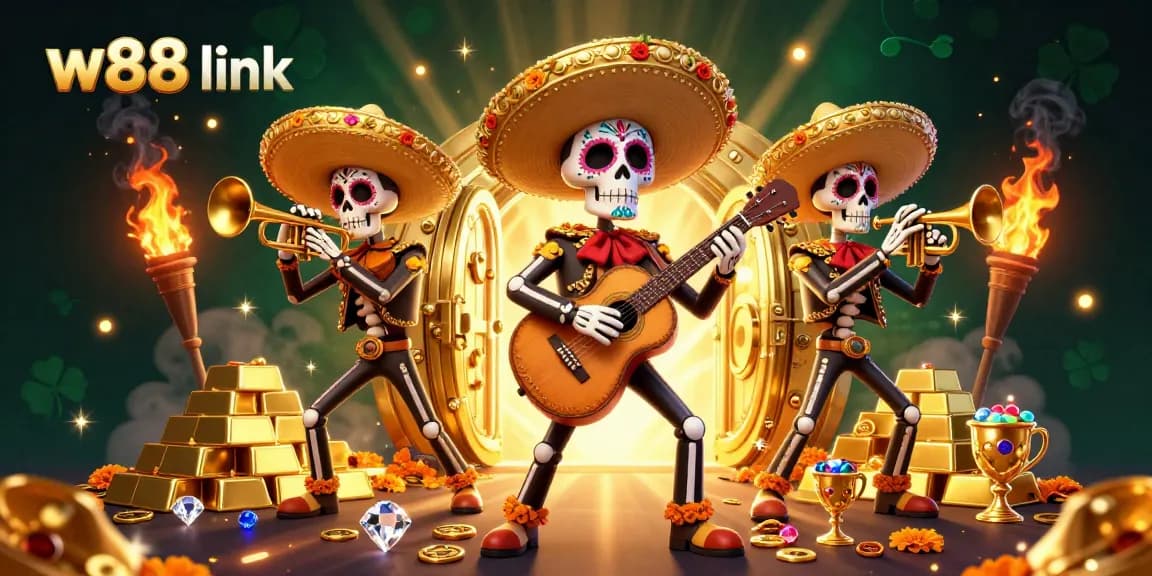 Experience the excitement of gambling with w88 link featuring a vibrant 3D mariachi band and golden treasures.