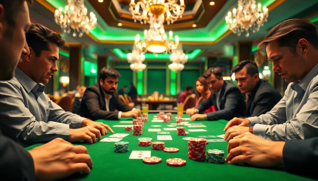 Pemain parlay bola yang terlibat dalam permainan kasino dengan aksi dinamis.