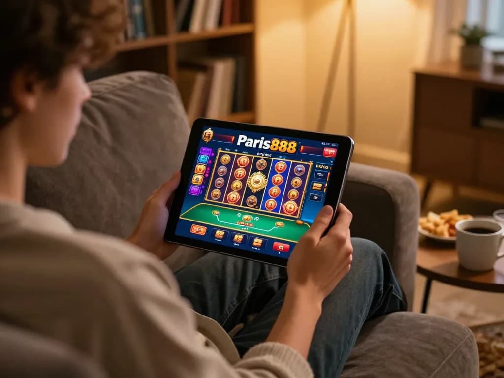 Experience thrilling gameplay on paris888 with vibrant slot graphics and a cozy gaming setup.