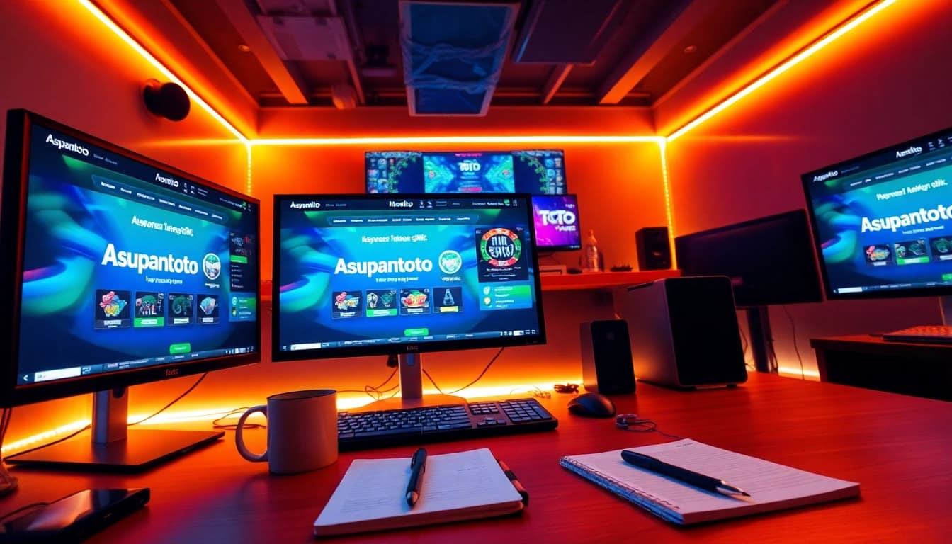 Asupantoto online gaming workspace with vibrant screens and engaging atmosphere.