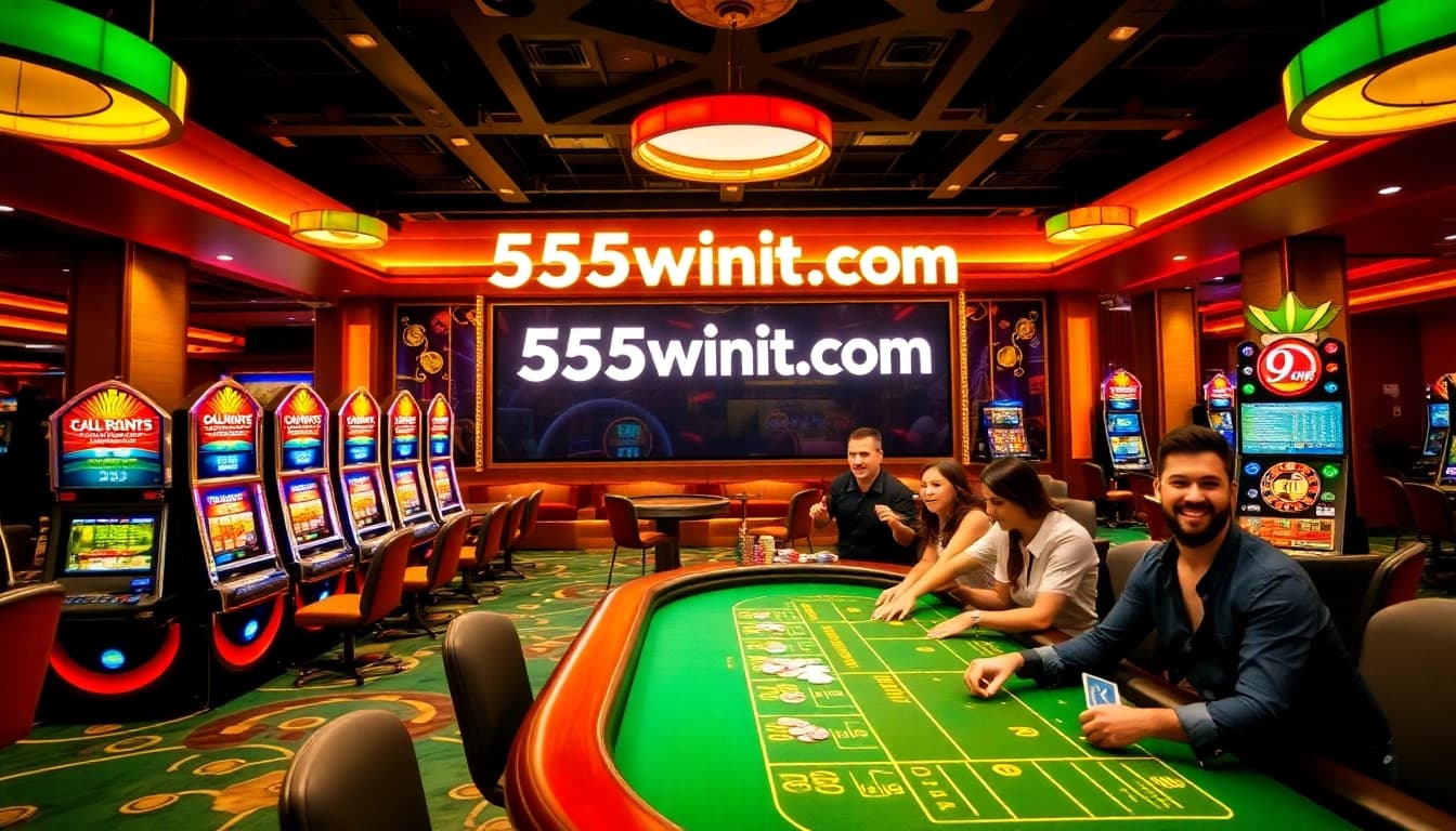 A dynamic gaming atmosphere at 555win1.it.com showcasing players enjoying various casino games.