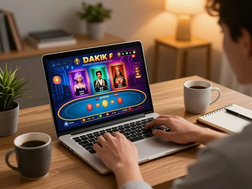 Player enjoying poker on DR88 online casino platform in stylish home environment