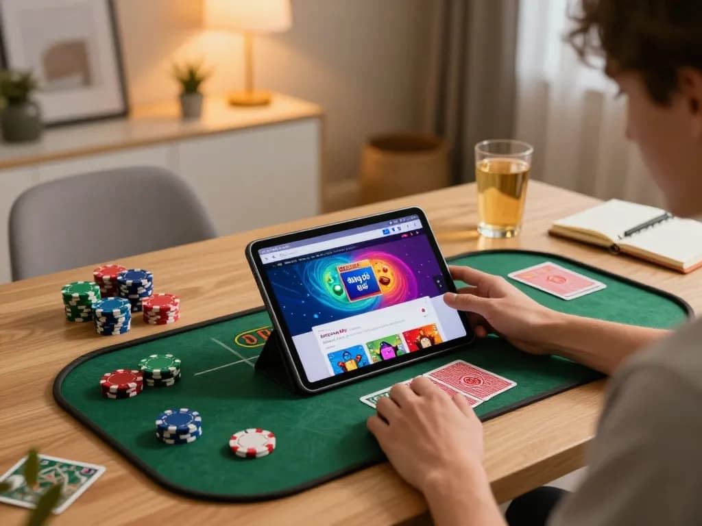 Engaging player using a tablet to đăng nhập goal123 for an exciting online casino experience.
