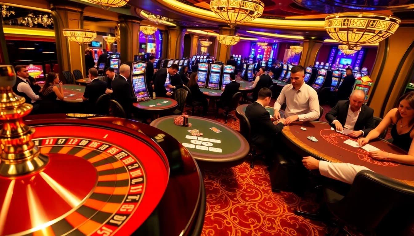 SODO Casino scene showcasing intense poker play and lively slot machines.