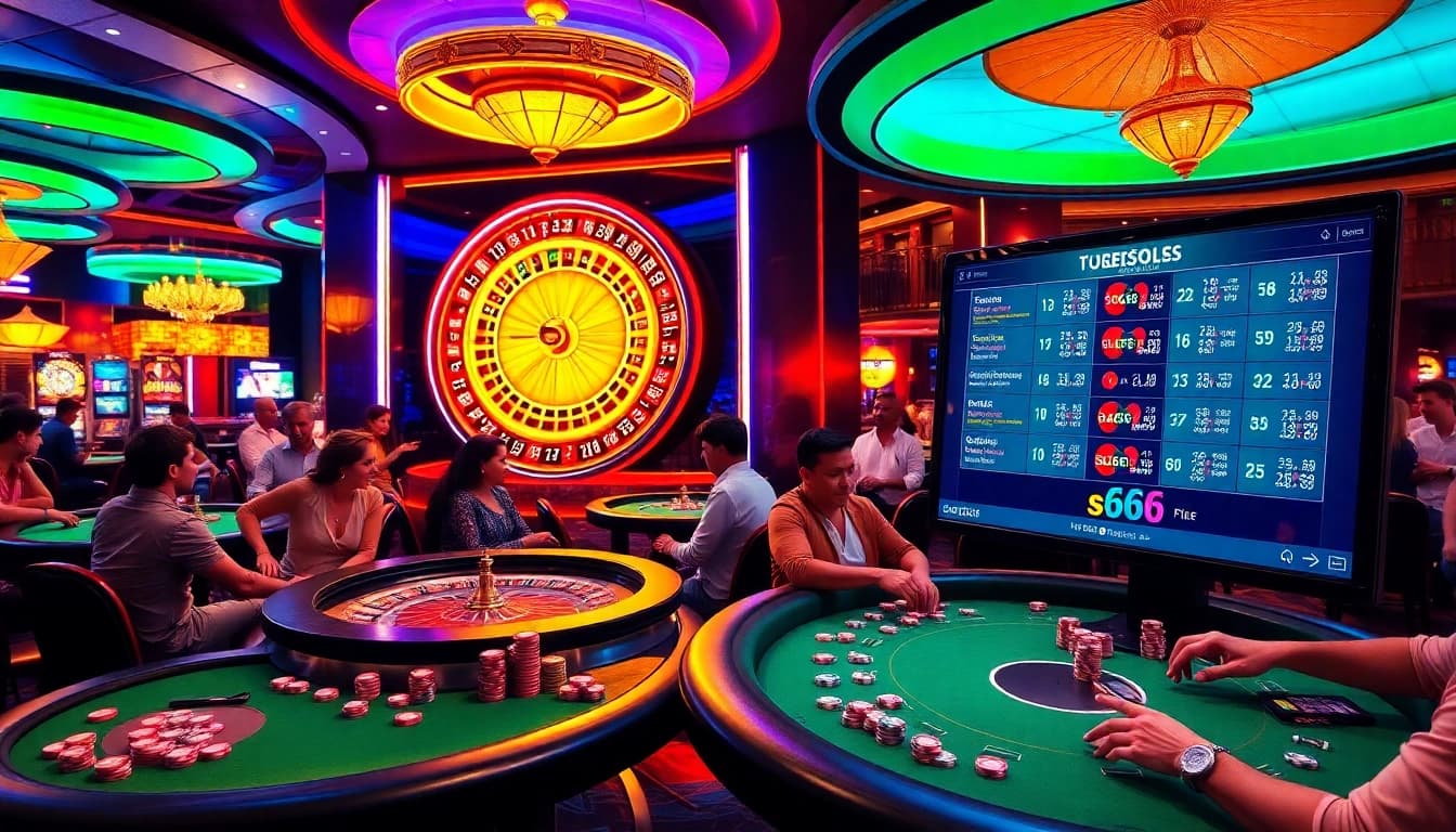 Players enjoy a thrilling casino experience at s666 with poker and roulette games.