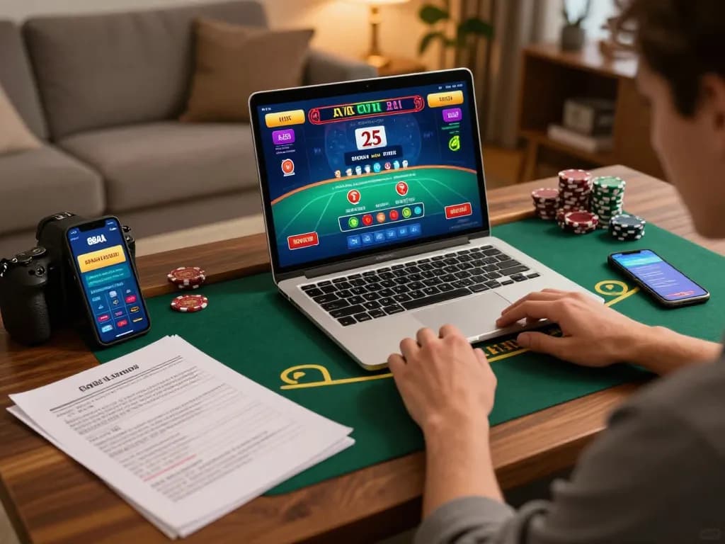 Player engaged in strategic gameplay using 88AA online casino app on their laptop in a cozy home atmosphere.