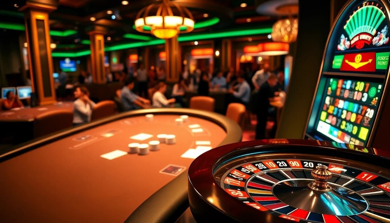 Experience thrilling gaming action at https://789win2.us.com/ featuring vibrant casino elements like poker tables and slot machines.