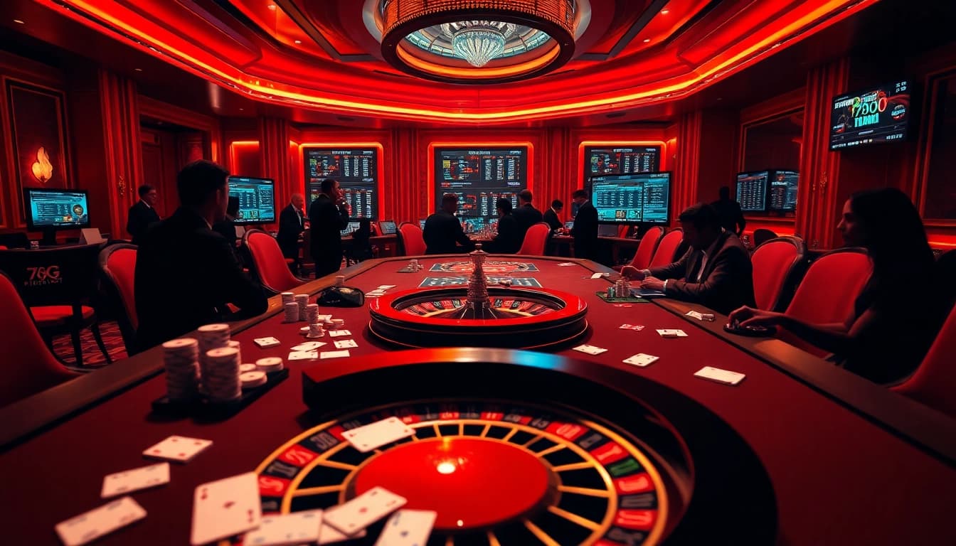 Experience the excitement of 789BET with vibrant gaming tables featuring poker chips and roulette.