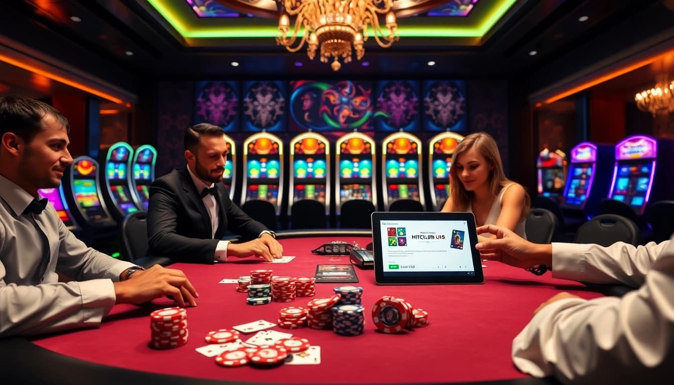 Engaging gambling scene at https://hitclub9.us.com/ featuring players at a casino table with colorful chips.