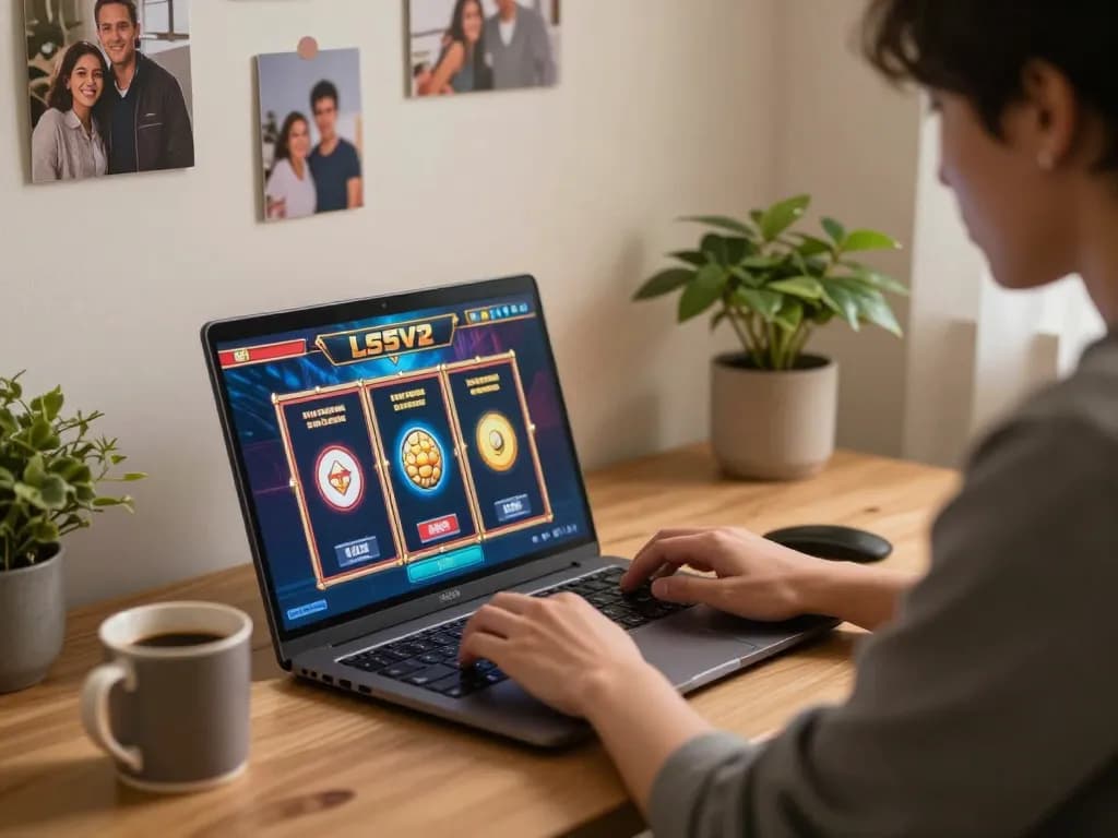Player enjoying slots on cm88 gaming platform at home, showcasing engaging online gaming atmosphere