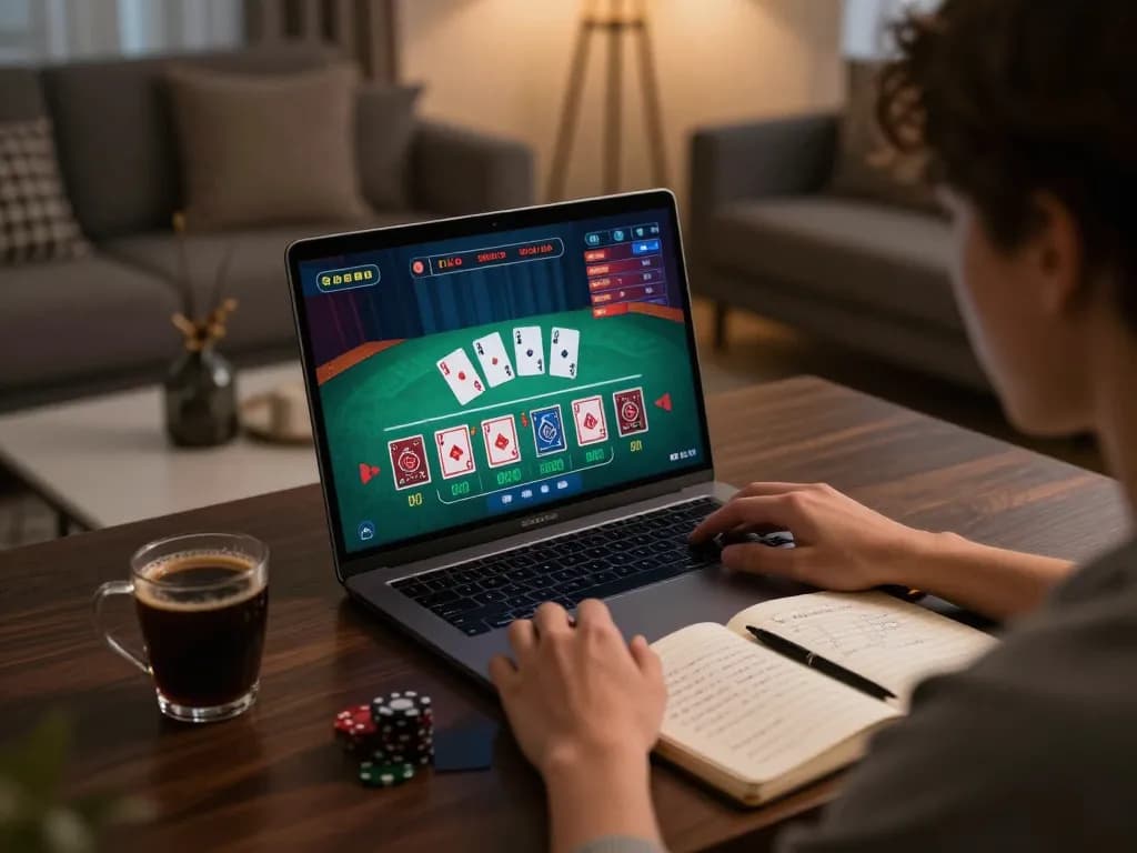 Player on botanicabali engaging in live blackjack with cards displayed on laptop screen.