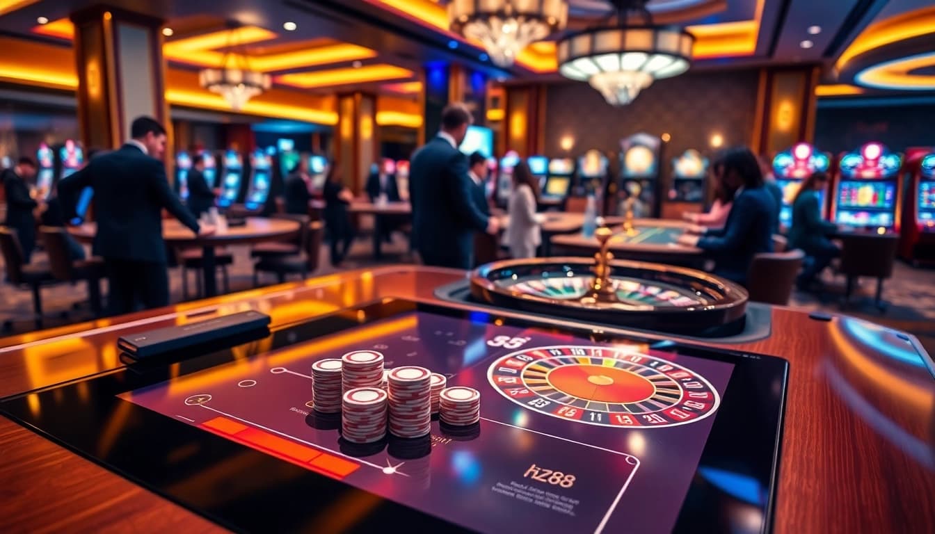 Engaging players betting strategically on the hz88 game with poker chips and roulette wheel