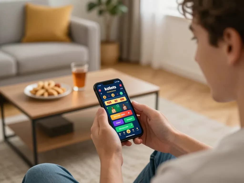 Engaging with the kdslots app during a cozy home gaming session, showcasing strategic betting.