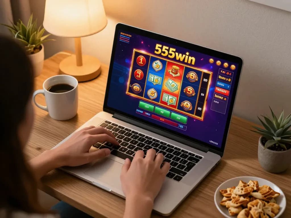 Engaging player wins at 555win online casino on a laptop, capturing the excitement of digital gaming.