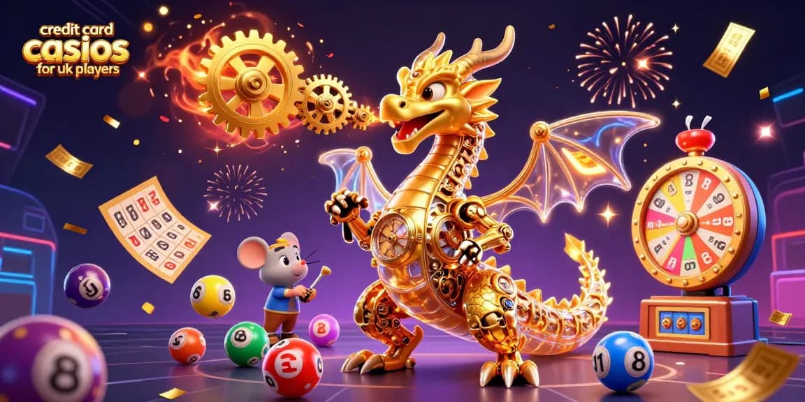 Experience the excitement of credit card casinos for UK players with captivating 3D illustrations of dynamic gaming elements.