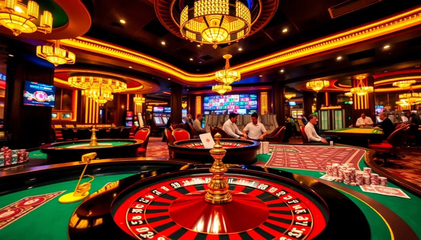 Experience the thrill of winning at lu88bb.com with a vibrant casino scene showcasing poker action.