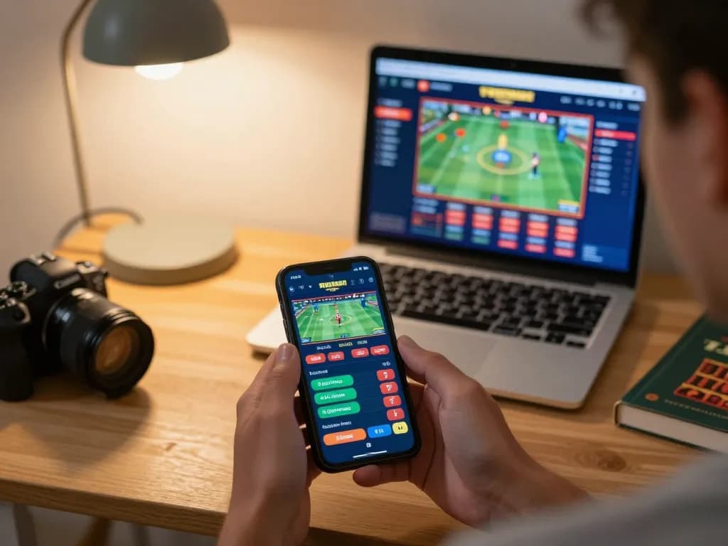 8live sports betting setup with a player engaged on smartphone showcasing live game odds.