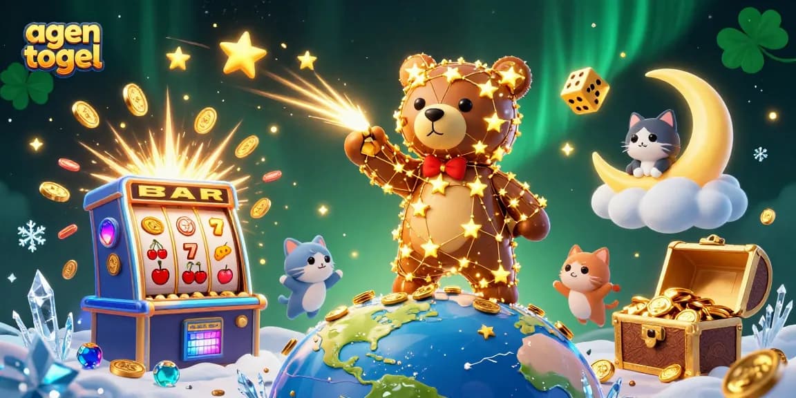 Experience agen togel excitement with 3D animated slots and festive casino elements bursting with color.