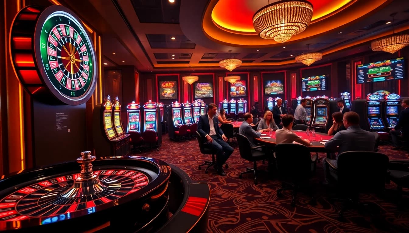 Winning at https://gg88.biz/ casino with vibrant slot machines and poker tables.