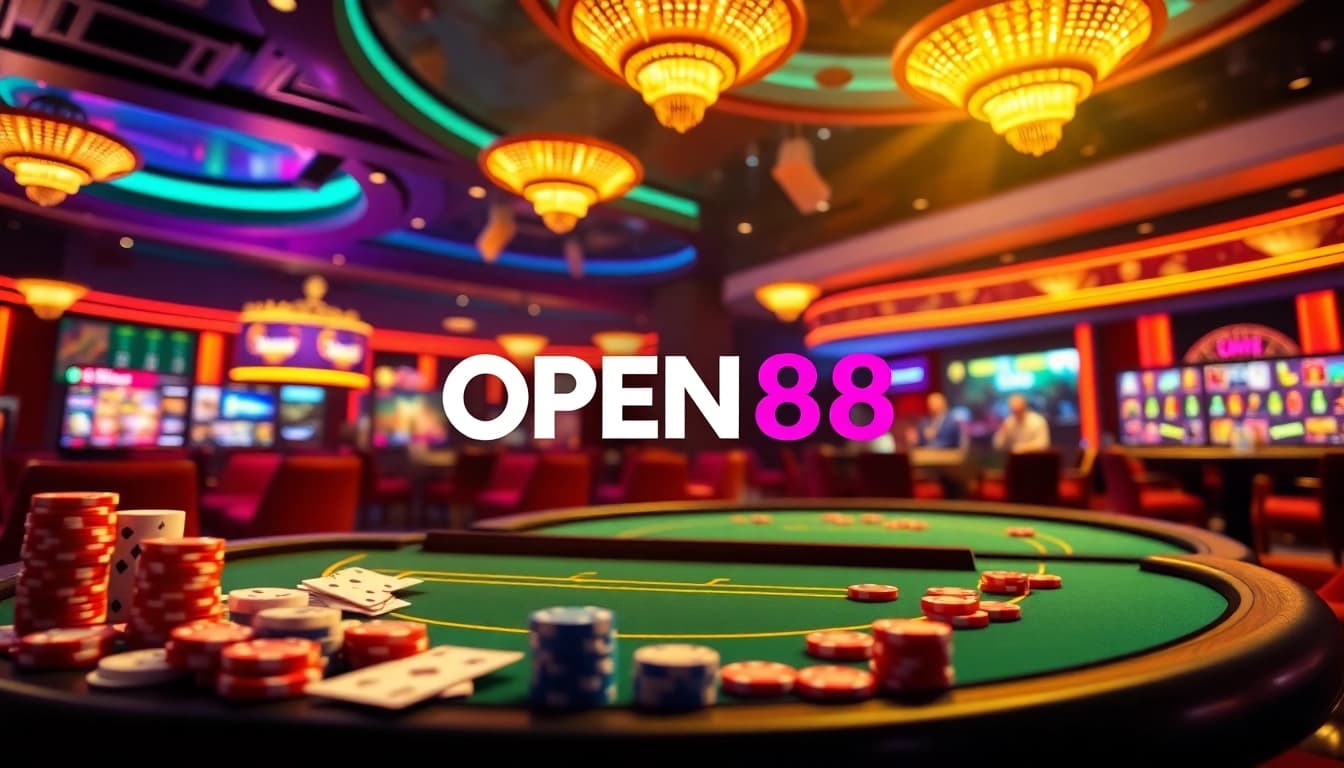 Experience Đăng Nhập OPEN88 seamlessly with vibrant casino visuals showcasing poker and slots.